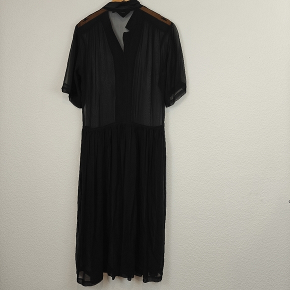 Anna Sui 80s Sheer Black Button Up Shirt Dress Layer Vintage Small - Picture 10 of 12